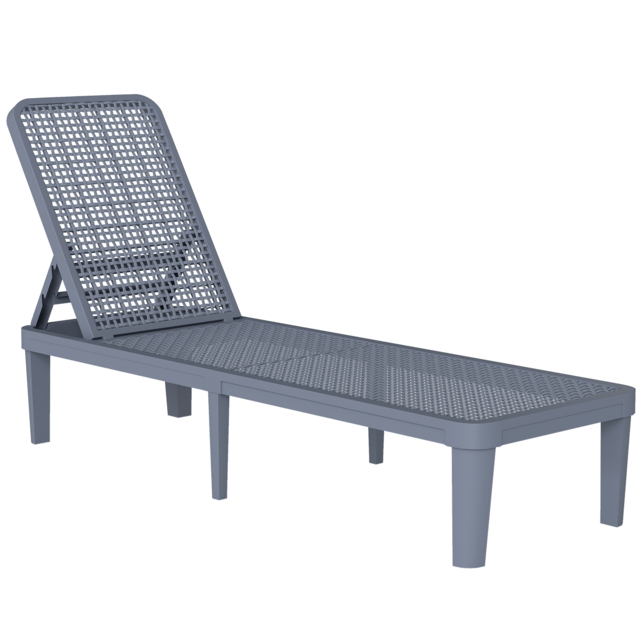 Outsunny Plastic Sun Lounger, 4-Position Adjustable Reclining Garden Lounger Sunbed for Patio, Beach, Terrace, Dark Grey - image 1