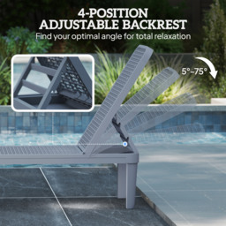 Outsunny Plastic Sun Lounger, 4-Position Adjustable Reclining Garden Lounger Sunbed for Patio, Beach, Terrace, Dark Grey - thumbnail 5