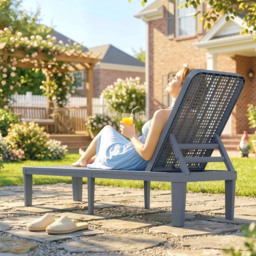 Outsunny Plastic Sun Lounger, 4-Position Adjustable Reclining Garden Lounger Sunbed for Patio, Beach, Terrace, Dark Grey - thumbnail 9