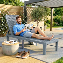 Outsunny Plastic Sun Lounger, 4-Position Adjustable Reclining Garden Lounger Sunbed for Patio, Beach, Terrace, Dark Grey - thumbnail 8