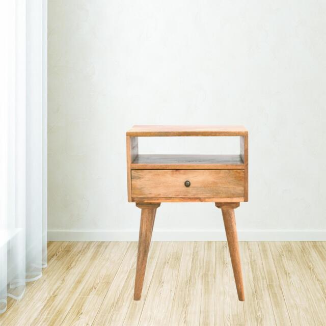 100% Solid Wood Bedside Table with Spacious Drawer and Open Shelf, Hand-finished Crafted Desk for Bedroom, 35 x 45 x 57 cm, Brown - Aosom UK - image 1