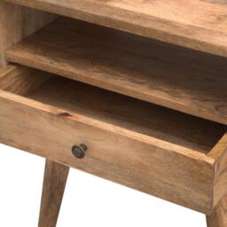 100% Solid Wood Bedside Table with Spacious Drawer and Open Shelf, Hand-finished Crafted Desk for Bedroom, 35 x 45 x 57 cm, Brown - Aosom UK - thumbnail 5