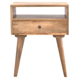 100% Solid Wood Bedside Table with Spacious Drawer and Open Shelf, Hand-finished Crafted Desk for Bedroom, 35 x 45 x 57 cm, Brown - Aosom UK - thumbnail 2