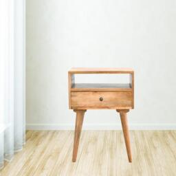100% Solid Wood Bedside Table with Spacious Drawer and Open Shelf, Hand-finished Crafted Desk for Bedroom, 35 x 45 x 57 cm, Brown - Aosom UK - thumbnail 1