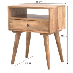 100% Solid Wood Bedside Table with Spacious Drawer and Open Shelf, Hand-finished Crafted Desk for Bedroom, 35 x 45 x 57 cm, Brown - Aosom UK - thumbnail 3