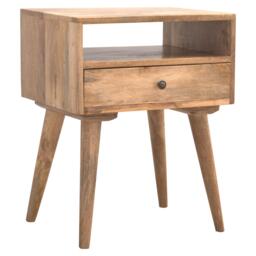 100% Solid Wood Bedside Table with Spacious Drawer and Open Shelf, Hand-finished Crafted Desk for Bedroom, 35 x 45 x 57 cm, Brown - Aosom UK - thumbnail 6