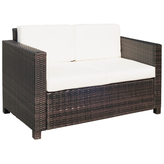Outsunny 2 Seater Garden Furniture, Rattan Sofa with Soft Padded Cushion and Armrests, Wicker Garden Loveseat for Patio, Mixed Brown - image 1