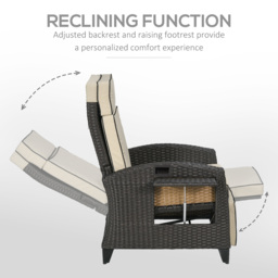 Outsunny Outdoor Recliner Chair with Adjustable Backrest and Footrest, Cushion, Side Tray, Brown - thumbnail 5