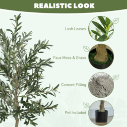 HOMCOM 6ft/ 180cm Decorative Artificial Plant, Silk Olive Tree with 900 Leaves and 40 Olive Fruits in Pot, Fake Plant for Home, Office, Living Room, Indoor Decor - thumbnail 4