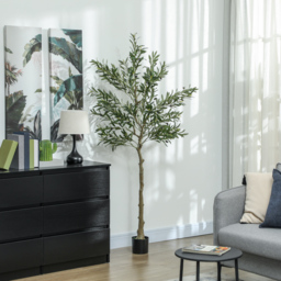 HOMCOM 6ft/ 180cm Decorative Artificial Plant, Silk Olive Tree with 900 Leaves and 40 Olive Fruits in Pot, Fake Plant for Home, Office, Living Room, Indoor Decor - thumbnail 9