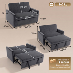 HOMCOM 2 Seater Sofa Bed, 3-in-1 Convertible Pull Out Sleeper Sofa with Clik-Clack Adjustable Backrest, Dark Grey - thumbnail 3