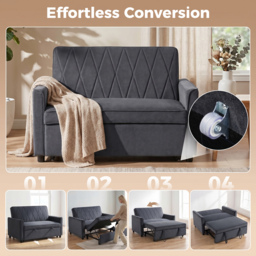 HOMCOM 2 Seater Sofa Bed, 3-in-1 Convertible Pull Out Sleeper Sofa with Clik-Clack Adjustable Backrest, Dark Grey - thumbnail 4