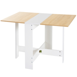HOMCOM Particle Board Folding Wood Tables, Drop Leaf Dining Table for Space Saving, Writing Computer Desk, Home Office, Oak & White - Aosom UK