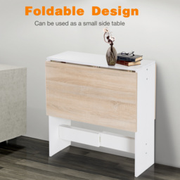 HOMCOM Particle Board Folding Wood Tables, Drop Leaf Dining Table for Space Saving, Writing Computer Desk, Home Office, Oak & White - Aosom UK - thumbnail 7
