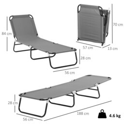 Outsunny Portable Folding Sun Lounger W/ 5-Position Adjustable Backrest Relaxer Recliner w/ Lightweight Frame Great for Pool or Sun Bathing - Aosom UK - thumbnail 3