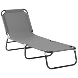 Outsunny Portable Folding Sun Lounger W/ 5-Position Adjustable Backrest Relaxer Recliner w/ Lightweight Frame Great for Pool or Sun Bathing - Aosom UK - thumbnail 1