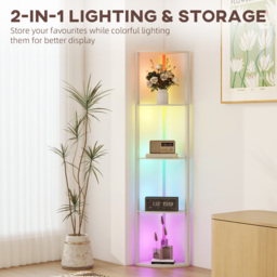 HOMCOM RGB LED Floor Lamp with Shelves, 4-Tier Dimmable Standing Lamp with Remote Control for Living Room Bedroom Office, Oak - thumbnail 5