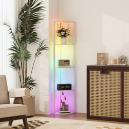HOMCOM RGB LED Floor Lamp with Shelves, 4-Tier Dimmable Standing Lamp with Remote Control for Living Room Bedroom Office, Oak - thumbnail 8