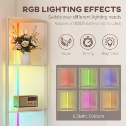 HOMCOM RGB LED Floor Lamp with Shelves, 4-Tier Dimmable Standing Lamp with Remote Control for Living Room Bedroom Office, Oak - thumbnail 4