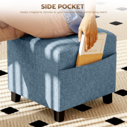HOMCOM Small Ottoman, Square Footstool with Side Pocket, Rubber Wood Legs and Padded Seat for Living Room, Dark Blue - thumbnail 5