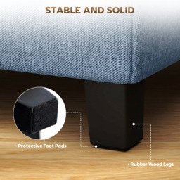HOMCOM Small Ottoman, Square Footstool with Side Pocket, Rubber Wood Legs and Padded Seat for Living Room, Dark Blue - thumbnail 7