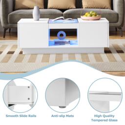 Modern Coffee Table with Storage and LED Lighting, Oblong Coffee Table with 2 Tiers, Drawers, and App Control, 100L x 50W x 35.5H cm, White - Aosom.UK - thumbnail 4
