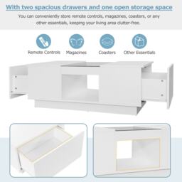 Modern Coffee Table with Storage and LED Lighting, Oblong Coffee Table with 2 Tiers, Drawers, and App Control, 100L x 50W x 35.5H cm, White - Aosom.UK - thumbnail 7