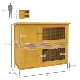 PawHut Two-Tier Rabbit Hutch, with Removable Trays, for 1-2 rabbits - Brown - thumbnail 3