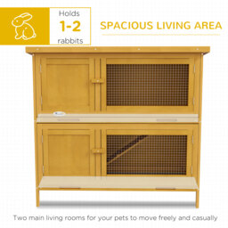 PawHut Two-Tier Rabbit Hutch, with Removable Trays, for 1-2 rabbits - Brown - thumbnail 5