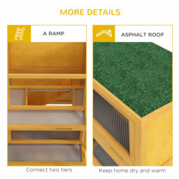 PawHut Two-Tier Rabbit Hutch, with Removable Trays, for 1-2 rabbits - Brown - thumbnail 7