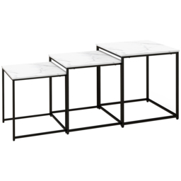 HOMCOM Nesting Tables Set of 3, Side End Table with Faux Marble Effect Top and Steel Legs for Living Room, Bedroom, White - Aosom UK