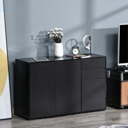 HOMCOM Modern Sideboard, High Gloss 120cm Storage Unit w/ 2 Drawers & Push-Open Doors for Living Room, Black - Aosom UK - thumbnail 2