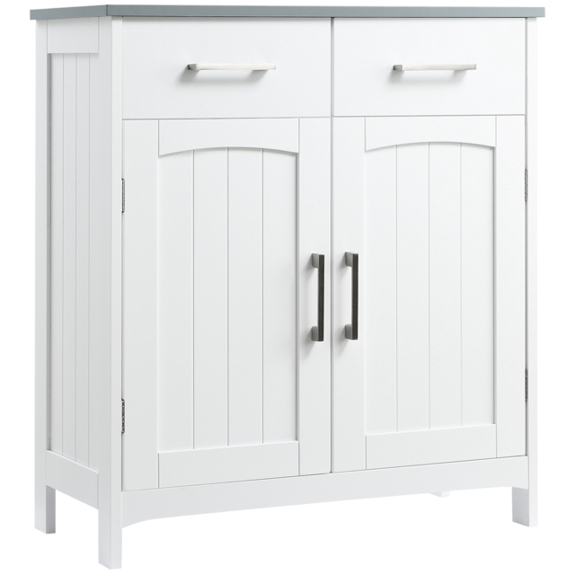 Kleankin Bathroom Floor Cabinet, Freestanding Wooden Free Standing Storage Cupboard with 2 Drawers, Double Doors, Adjustable Shelf, White - image 1