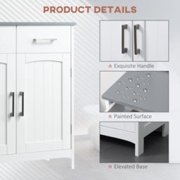 Kleankin Bathroom Floor Cabinet, Freestanding Wooden Free Standing Storage Cupboard with 2 Drawers, Double Doors, Adjustable Shelf, White - thumbnail 7