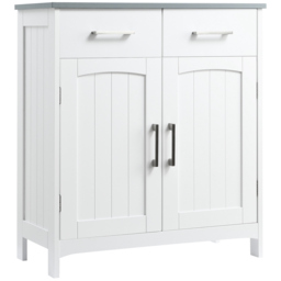 Kleankin Bathroom Floor Cabinet, Freestanding Wooden Free Standing Storage Cupboard with 2 Drawers, Double Doors, Adjustable Shelf, White - thumbnail 1