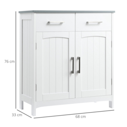 Kleankin Bathroom Floor Cabinet, Freestanding Wooden Free Standing Storage Cupboard with 2 Drawers, Double Doors, Adjustable Shelf, White - thumbnail 3