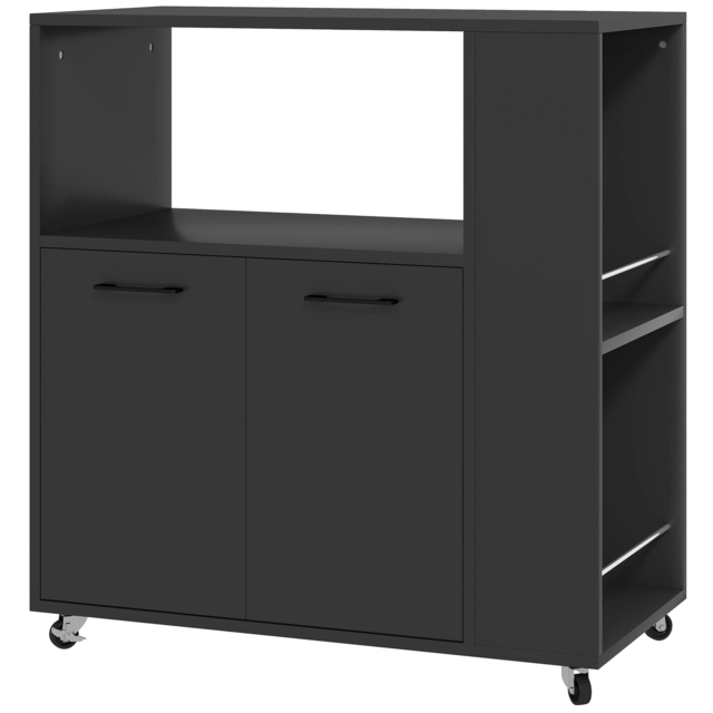 HOMCOM Kitchen Trolley on Wheels, Rolling Kitchen Island Cart with 2-Door Cabinet, Spice Rack and Adjustable Shelf, Black - image 1
