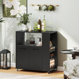 HOMCOM Kitchen Trolley on Wheels, Rolling Kitchen Island Cart with 2-Door Cabinet, Spice Rack and Adjustable Shelf, Black - thumbnail 8