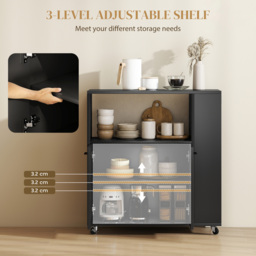 HOMCOM Kitchen Trolley on Wheels, Rolling Kitchen Island Cart with 2-Door Cabinet, Spice Rack and Adjustable Shelf, Black - thumbnail 6