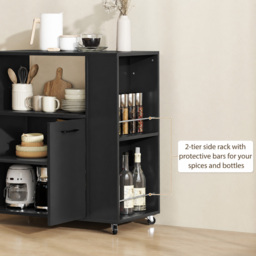 HOMCOM Kitchen Trolley on Wheels, Rolling Kitchen Island Cart with 2-Door Cabinet, Spice Rack and Adjustable Shelf, Black - thumbnail 5