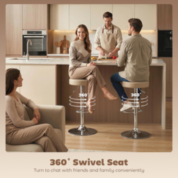 HOMCOM Bar Stools Set of 2, Modern PU Leather Swivel Barstools, Height Adjustable Breakfast Bar Chairs with Footrest, Brown - thumbnail 5