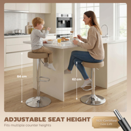 HOMCOM Bar Stools Set of 2, Modern PU Leather Swivel Barstools, Height Adjustable Breakfast Bar Chairs with Footrest, Brown - thumbnail 4