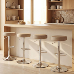 HOMCOM Bar Stools Set of 2, Modern PU Leather Swivel Barstools, Height Adjustable Breakfast Bar Chairs with Footrest, Brown - thumbnail 9