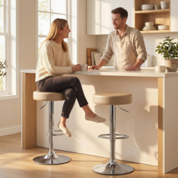 HOMCOM Bar Stools Set of 2, Modern PU Leather Swivel Barstools, Height Adjustable Breakfast Bar Chairs with Footrest, Brown - thumbnail 2