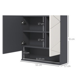 Kleankin Bathroom Wall Cabinet: With Adjustable Shelves for Storage, 55W x 17D x 55H cm, Light Grey - Aosom UK - thumbnail 3