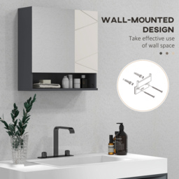 Kleankin Bathroom Wall Cabinet: With Adjustable Shelves for Storage, 55W x 17D x 55H cm, Light Grey - Aosom UK - thumbnail 8