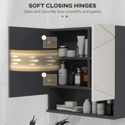Kleankin Bathroom Wall Cabinet: With Adjustable Shelves for Storage, 55W x 17D x 55H cm, Light Grey - Aosom UK - thumbnail 7