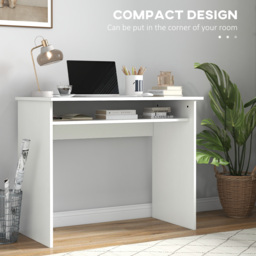 HOMCOM Home Office Furniture Set, Modern Computer Desk with Storage Shelf and Ergonomic Mesh Chair with Flip-Up Arms, Lumbar Support, Adjustable Height, Swivel Wheels, White and Grey - thumbnail 4