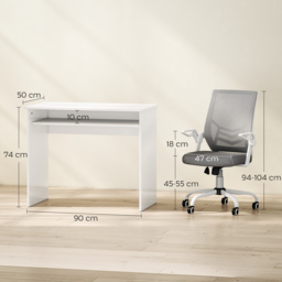 HOMCOM Home Office Furniture Set, Modern Computer Desk with Storage Shelf and Ergonomic Mesh Chair with Flip-Up Arms, Lumbar Support, Adjustable Height, Swivel Wheels, White and Grey - thumbnail 3