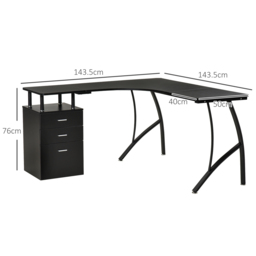 HOMCOM L-Shaped Computer Desk Table with Storage Drawer Home Office Corner Industrial Style Workstation, Black - thumbnail 3